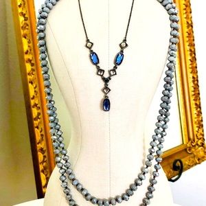 Vintage Knotted Glass Bead Necklace & Crystal Necklace